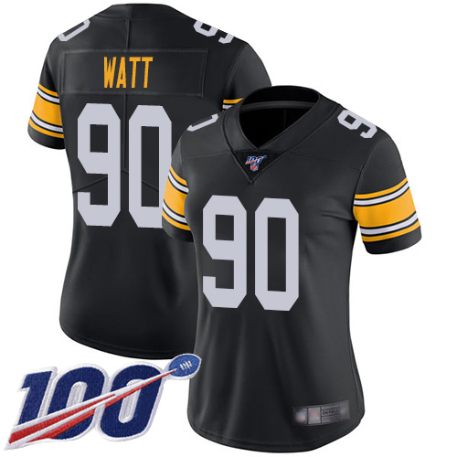 Women Pittsburgh Steelers Football 90 Limited Black T J Watt Alternate 100th Season Vapor Untouchable Nike NFL Jersey